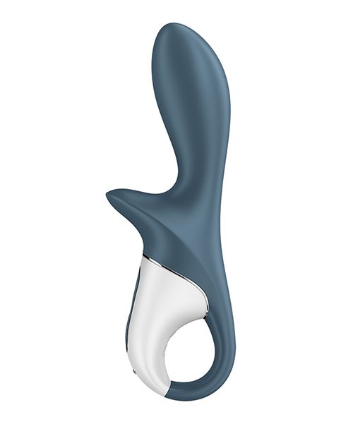 A side profile of the Satisfyer Air Pump Booty 2 showcases the looped handle at the base for easy gripping and the protruding "lip" at the base that makes this toy anal-safe and provides extra stimulation to the anal entrance during use. | Kinkly Shop
