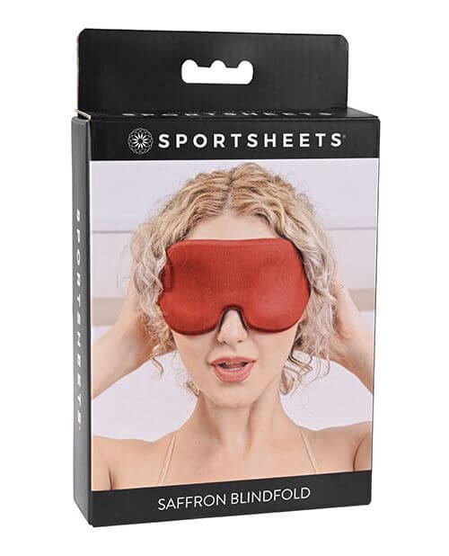Packaging for the Sportsheets Saffron Blackout Blindfold | Kinkly Shop