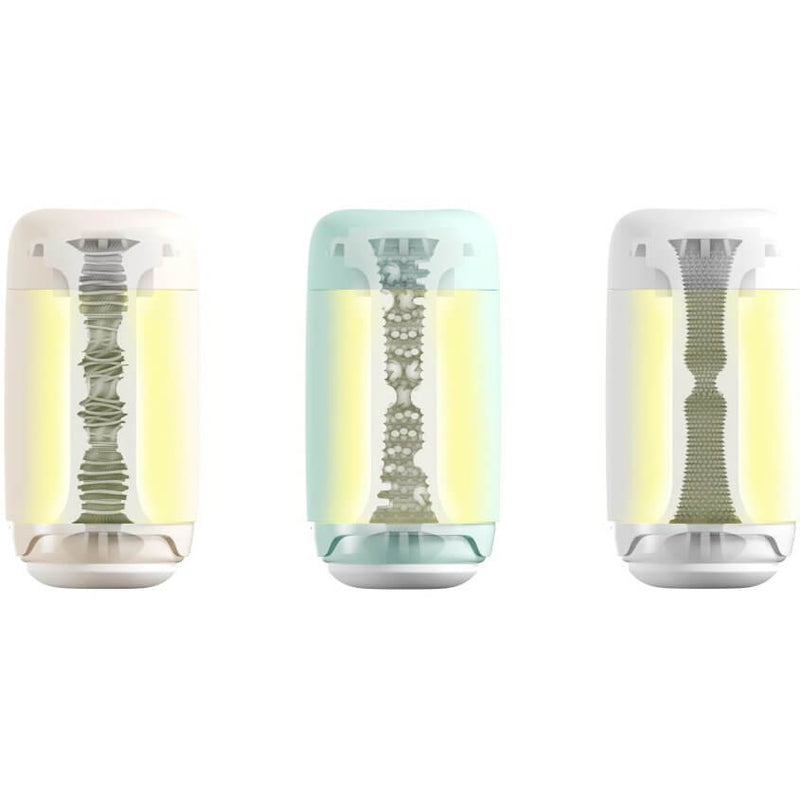 All three of the interior textures of the Tenga Puffy line shown next to one another for comparison. | Kinkly Shop