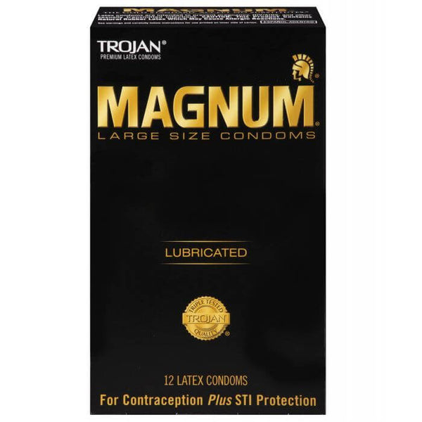 Packaging for the 12 pack of the Trojan Magnum Condoms | Kinkly Shop
