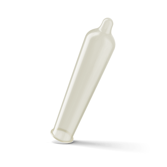 A Trojan Magnum Condom unrolled entirely. This showcases the tapered design that offers more room near the tip of the condom. It also has a resevoir tip. | Kinkly Shop