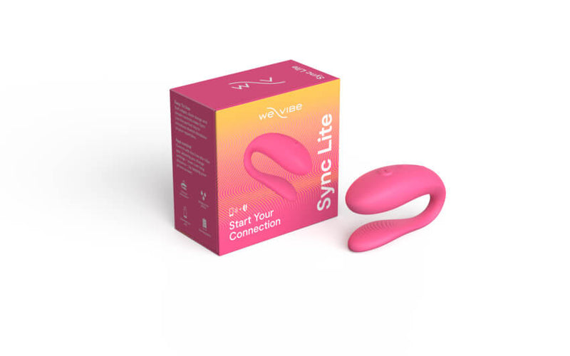 The We-Vibe Sync Lite in Pink next to its packaging. | Kinkly Shop