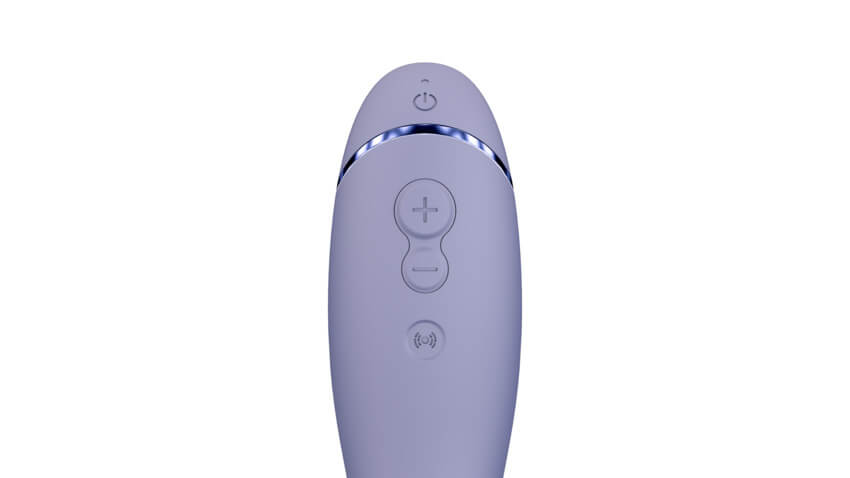 Close-up of the buttons on the base of the Womanizer OG. There are four different buttons on the base, allowing for precise control of the different functions of the vibrator. | Kinkly Shop