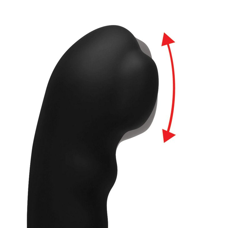 Close-up of the tip of the XR Brands Alpha Pro 7x Milker Prostate Stimulator which showcases the milking bead built into the tip of the stimulator. It moves up and down, providing a come-hither movement against the p-spot. | Kinkly Shop