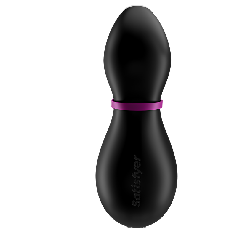 Backside of the Satifyer Pro Penguin. It is smooth with the "Satisfyer" name etched into plastic. | Kinkly Shop