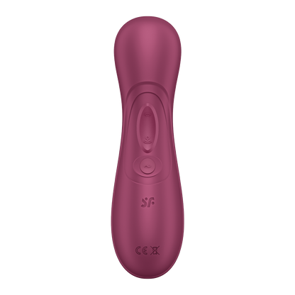 A view from the back and purely showcases the handle. The three buttons can be easily seen from this view as well as the Satisfyer logo etched into the plastic of the toy. | Kinkly Shop