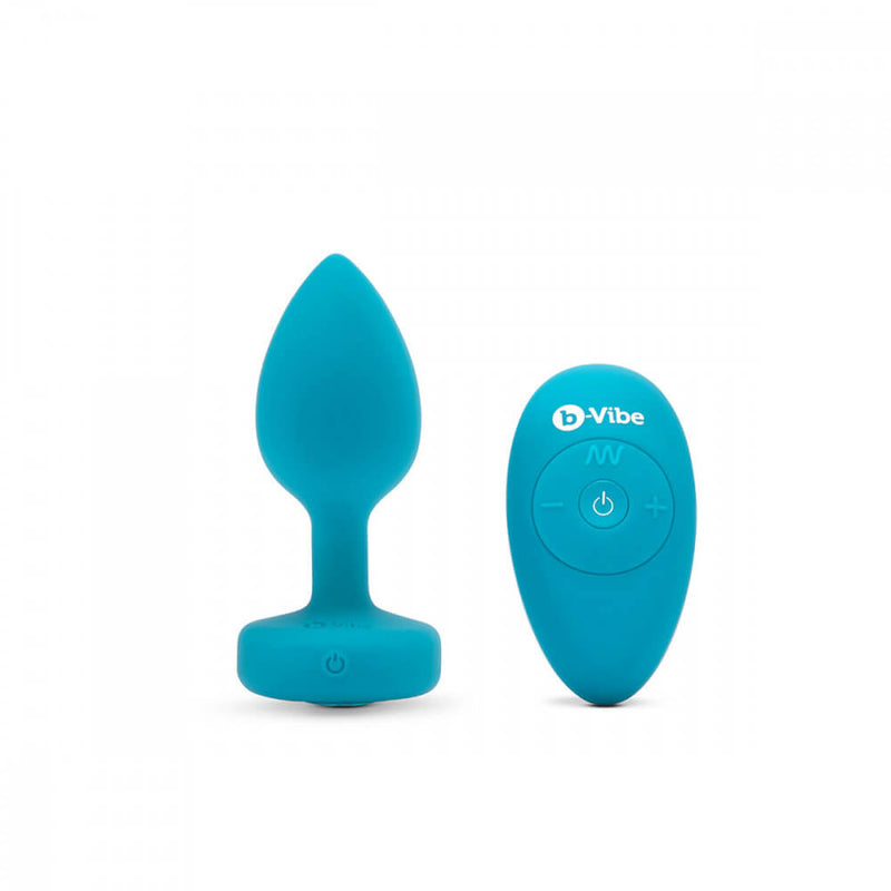 b-Vibe Vibrating Jewel Remote Control Butt Plug in Teal. | Kinkly Shop