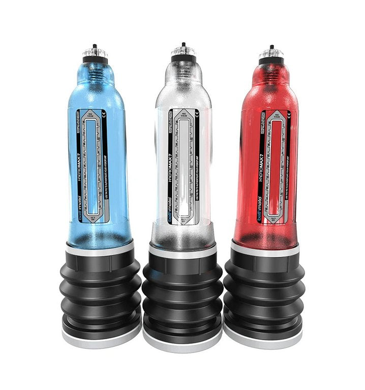Three Hydromax Shower Penis Pumps in Hydromax 7 Size Standing Next to Each Other | Kinkly Shop