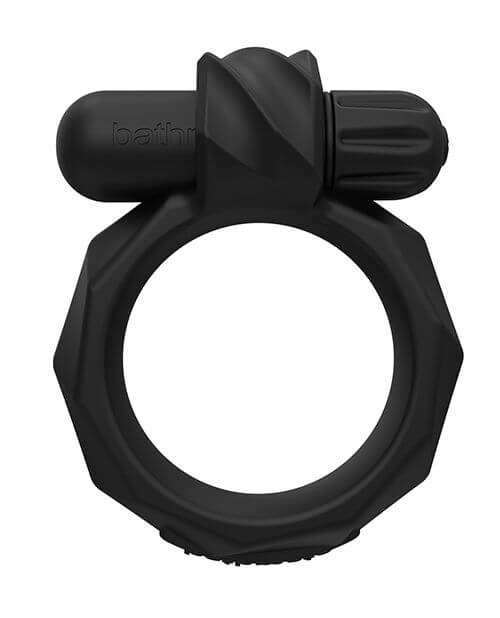 A front view of the Bathmate Maximus cock ring. This angle makes it clear that the bullet vibrator is a separate part and can be easily removed from the cock ring if you so choose. | Kinkly Shop