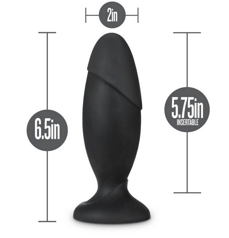 Picture of the Blush Anal Adventures Rocket Plug in front of a white background with the measurements superimposed on top of it. All measurements are listed within the product description. | Kinkly Shop