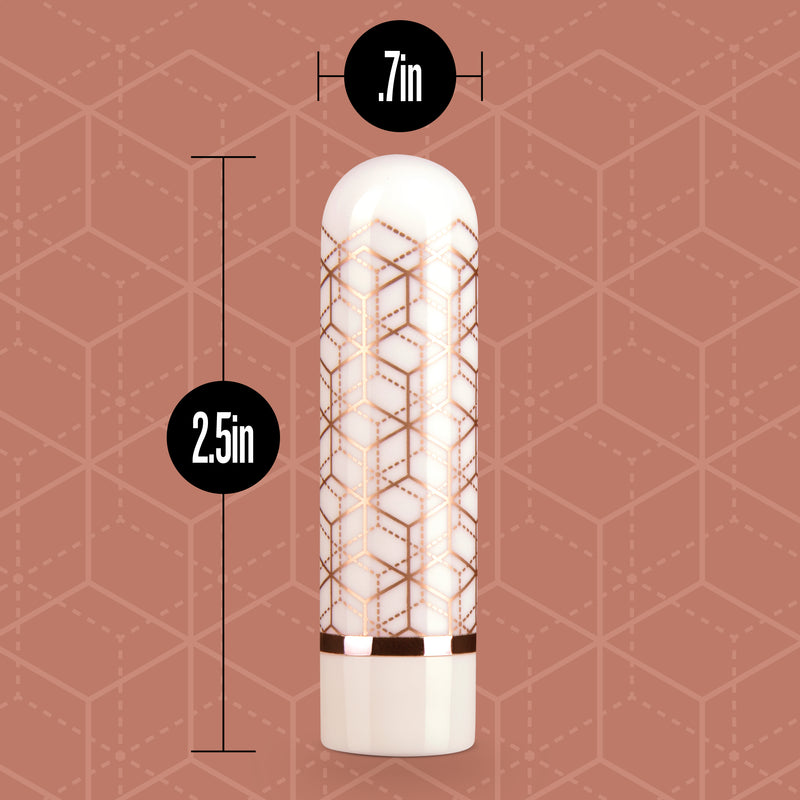 Measurements of the Blush Glitzy rose gold vibrator which is 2.5" in length with a width of 0.7" | Kinkly Shop