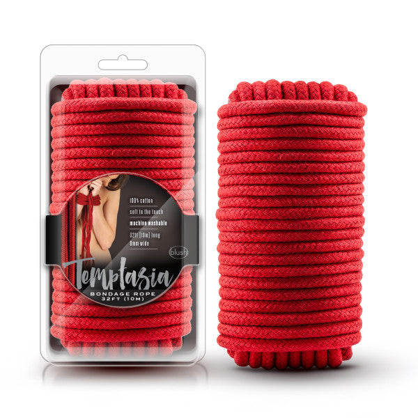 Packaging of the Blush Temptasia Bondage Rope in red | Kinkly Shop