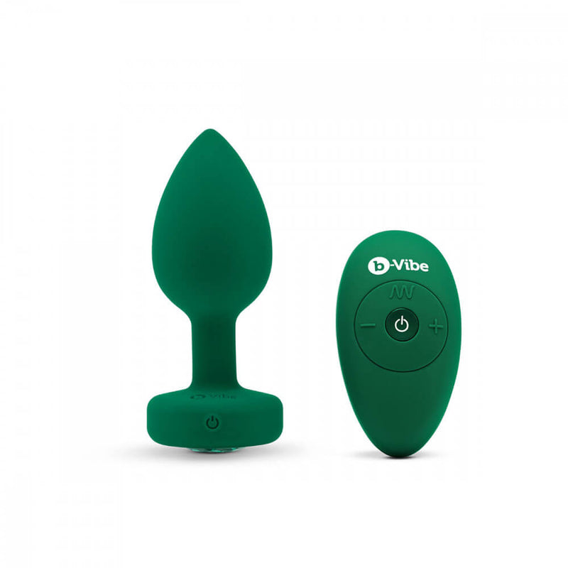 b-Vibe Vibrating Jewel Remote Control Butt Plug in Emerald. | Kinkly Shop
