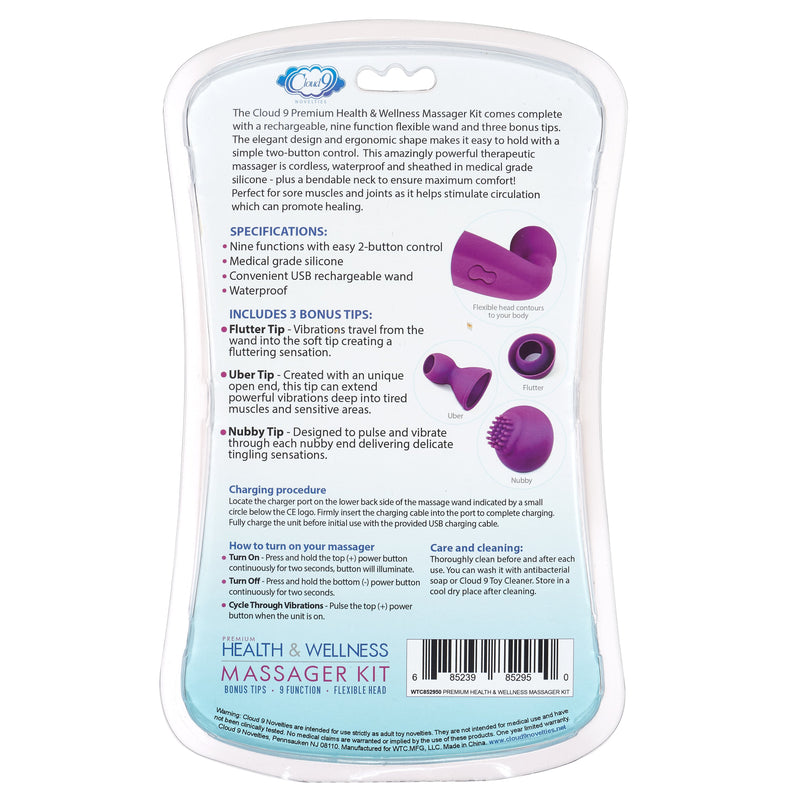 Back side of the packaging for the Cloud 9 Flexible Head Wand Kit | Kinkly Shop