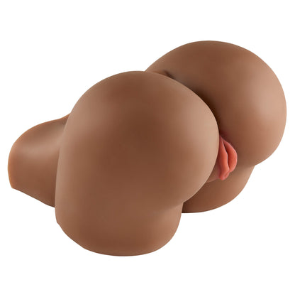 Another view of the Cloud 9 Life-Size Portable Sex Doll in Brown. This 3/4th angle shows how extremely curvy the butt is (the cheeks are extremely round) as well as the protruding, realistic-like vulva lips of the genitals. | Kinkly Shop