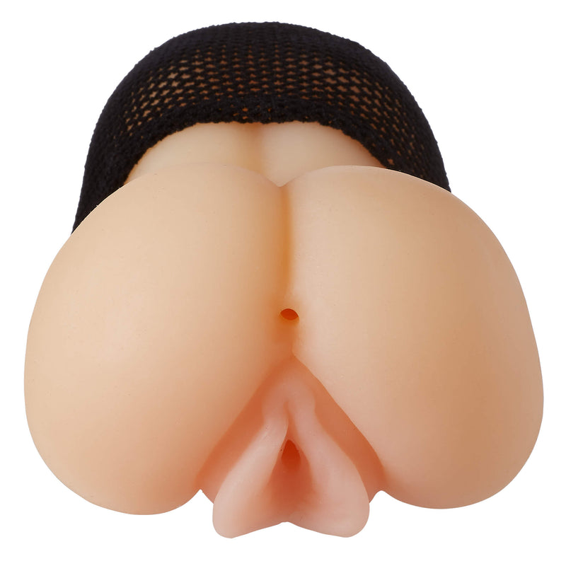 A from-behind look at this handheld stroker. It lets you see the anal hole as well as the vaginal design for the vaginal hole on the Cloud 9 Handheld Torso Stroker. | Kinkly Shop