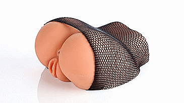 A 180-degree GIF shows various angles of the Cloud 9 Stroker with Removable Fishnets. This GIF shows the close-ended design of the sleeve as well as the fishnet stocking design and the extremely-curvy butt. | Kinkly Shop