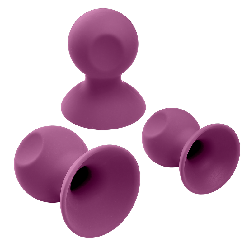 Cloud 9 Nipple Sucker and Clit Sucker Set with two suckers tipped over to show the interior, hollow design that works for the suction | Kinkly Shop
