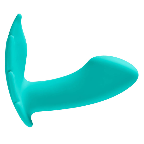 Side profile of the Cloud 9 Wireless Remote Control Panty Leaf Vibe shows the gently sloping design specifically crafted for g-spot and p-spot stimulation on the Cloud 9 Wireless Remote Control Panty Leaf Vibe | Kinkly Shop