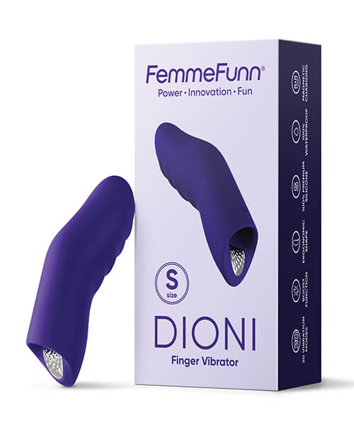 The FemmeFunn Dioni resting against its packaging | Kinkly Shop