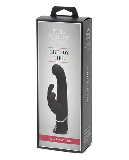 Packaging for the Fifty Shades of Grey Greedy Girl Rabbit Vibrator Single-Density Rabbit Vibrator | Kinkly Shop