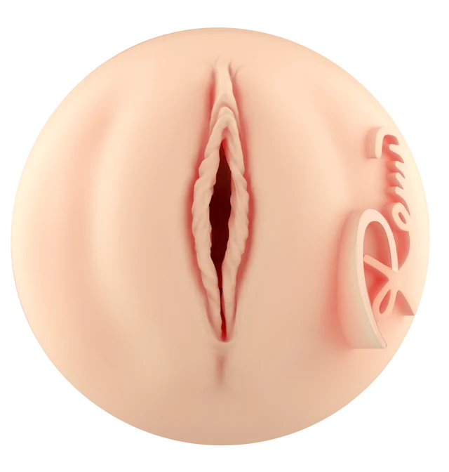 Close-up of the entrance orifice of the KIIROO FeelStars FeelRomi Stroker. The vulva is molded directly from Romi's body. | Kinkly Shop