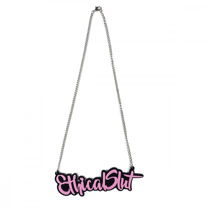 Lay-flat shows the Geeky & Kinky Ethical Slut Necklace | Kinkly Shop