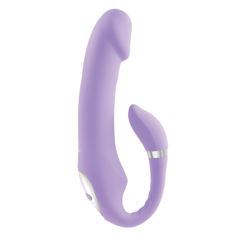 The Gender X Orgasmic Orchid in front of a white background. It looks like a standard rabbit-style vibrator with the bendable "tail" pointing inwards towards the tip of the shaft. It has a U-like shape. | Kinkly Shop