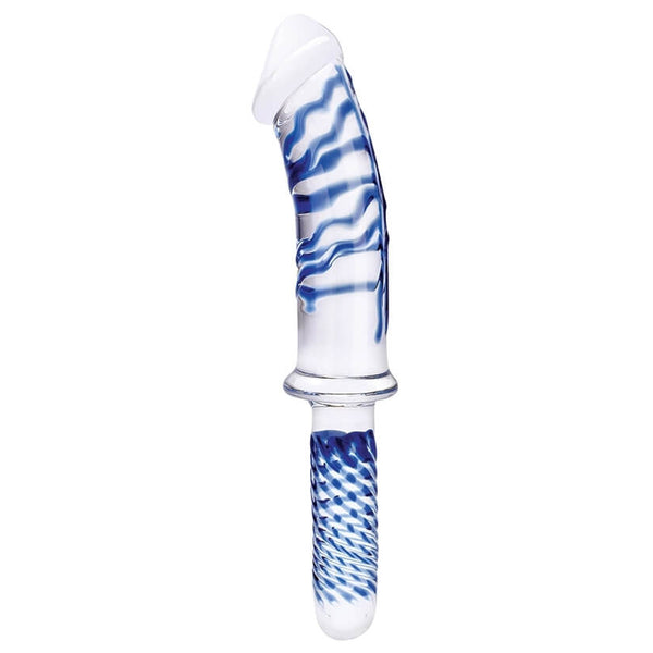 Glas Realistic Dildo with Handle Glass Dildo against a plain white background. | Kinkly Shop