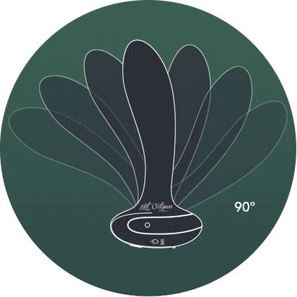 Illustrated image of the Hot Octopuss PleX with Flex. The illustration shows the bendable range of the Hot Octopuss PleX with Flex. This shows how the anal plug can bend very far to any direction due to its unique, flexible design. | Kinkly Shop
