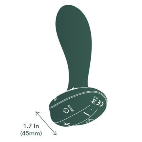 Illustration of the Hot Octopuss PleX with Flex next to a visual measurement of the toy. This arrow points out that the shorter side of the oval-shaped base is 1.7" in width. | Kinkly Shop