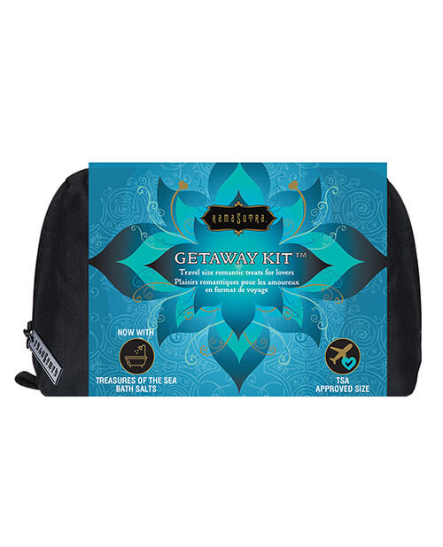 The packaging for the Kama Sutra Getaway Kit in an easy-travel zippered bag. | Kinkly Shop