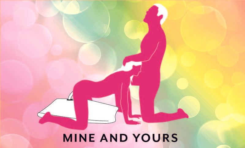 Mine and Yours sex position which displays a person on all fours on top of the Liberator Humphrey that holds a dildo while they orally service their partner kneeling in front of them | Kinkly Shop