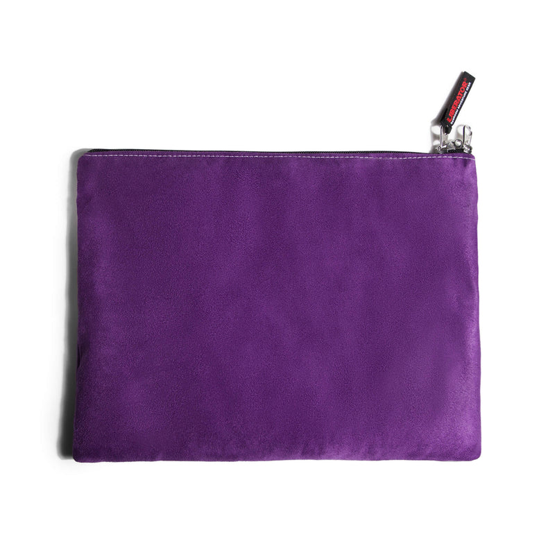 The Liberator Zappa Toy Bag in Grape laying flat. This is a top-down image. It shows that the Liberator Zappa Toy Bag is very wide and somewhat tall. It clearly will fit more than one toy. | Kinkly Shop