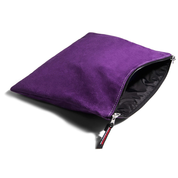 Liberator Zappa Toy Bag in Grape. This angle shows the black, nylon layer that's moisture resistant as well. | Kinkly Shop