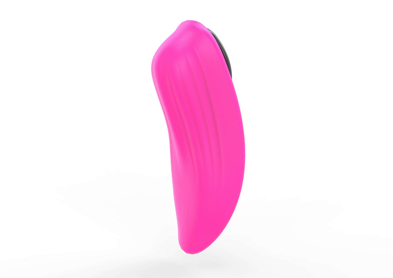 Lovense Ferri up against the white background as a close-up on the deep, protruding end that contacts the clitoris. This showcases the gradual softened triangular shape that the protrusion takes to hit the clitoris. | Kinkly Shop