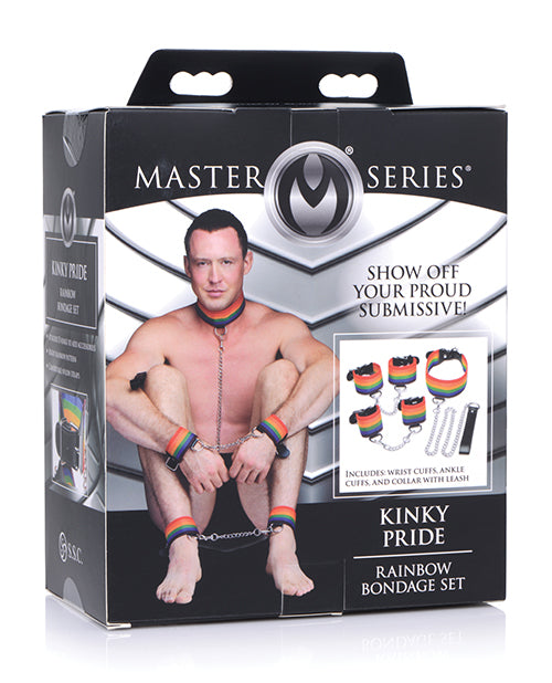 Packaging of the Master Series Kinky Pride Rainbow Bondage Set | Kinkly Shop