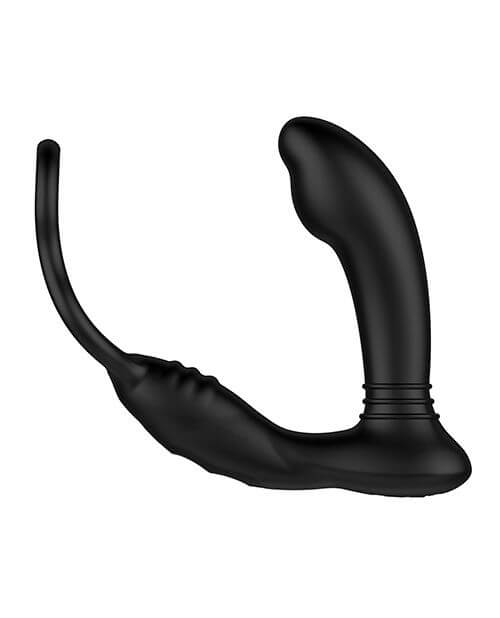 Side view of the Nexus Simul8 Stroker Edition. The prostate massager is the thickest part of the toy, but it's still relatively slender. The perineum motor has some size to it to house the powerful vibrations that will shake the entire toy. The "thinnest" part of the toy are the two cock rings which are designed to be stretchy to easily get them in place. | Kinkly Shop