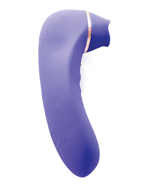 Side profile of the nu Sensuelle Trinitii 3-in-1 Tongue Suction Vibe shows the thick design of the toy and the air suction tip of the vibe | Kinkly Shop