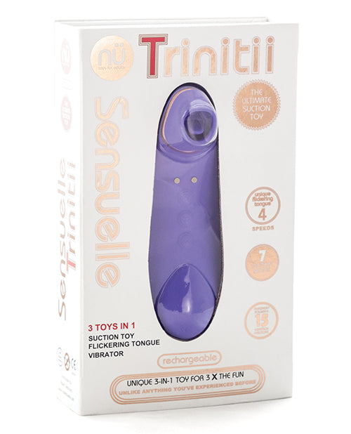 Packaging of the nu Sensuelle Trinitii 3-in-1 Tongue Suction Vibe | Kinkly Shop