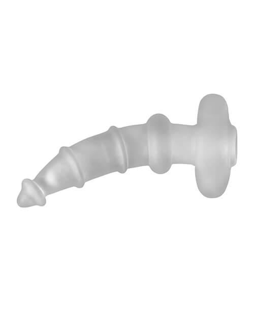 Top-down view of the Perfect Fit XPlay Anal Sleeve Tunnel Plug shows the ridged design that helps keep the toy anchored in place during use. | Kinkly Shop