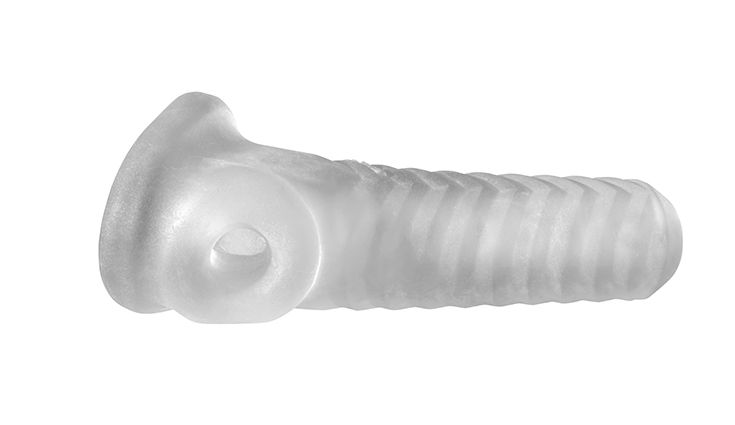 Side view of the Perfect Fit XPlay Breeder penis extension shows the testicle strap | Kinkly Shop