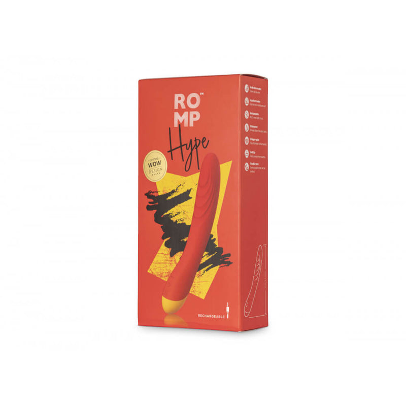 Packaging for the ROMP Hype g-spot vibrator | Kinkly Shop