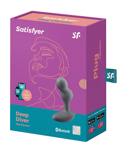 Packaging for the Satisfyer Deep Diver. It comes in a purple and blue box that's rectangular and makes for easy wrapping. | Kinkly Shop