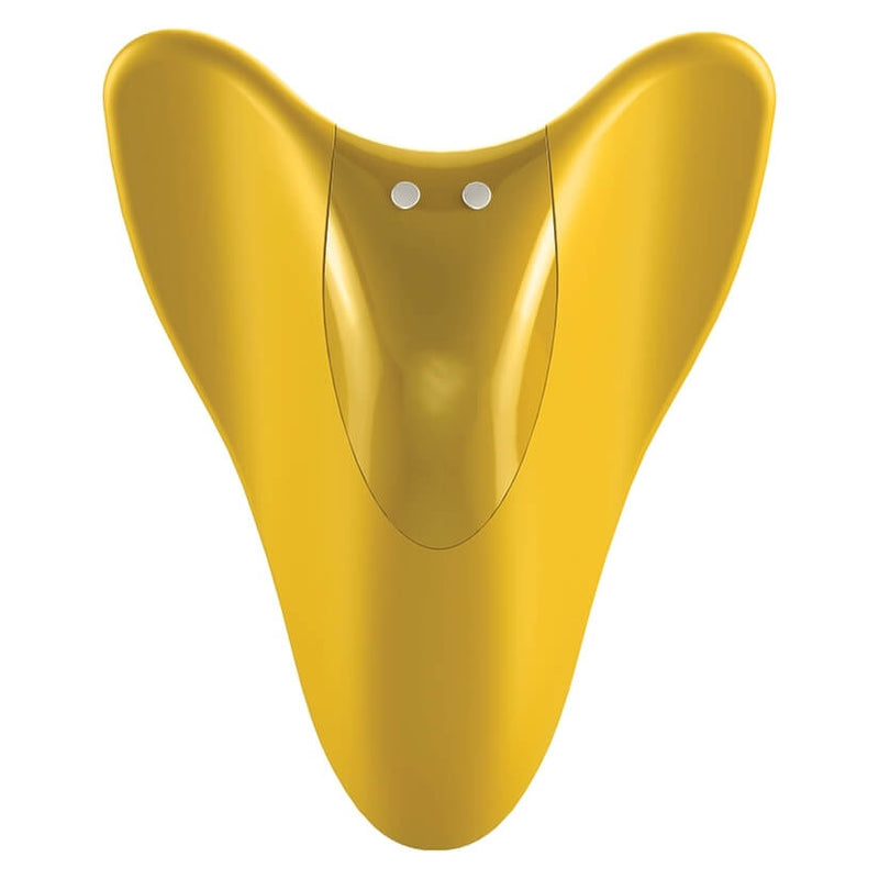 Close-up of the magnetic charging port on the Satisfyer High Fly yellow. The port is clearly flush with the plastic material and does not stick out. | Kinkly Shop