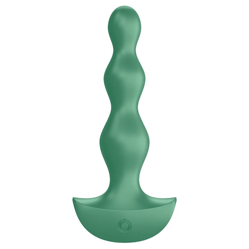 Another angle of the Satisfyer Lolli Plug 2 in Green shows the single control button at the base of the plug. | Kinkly Shop