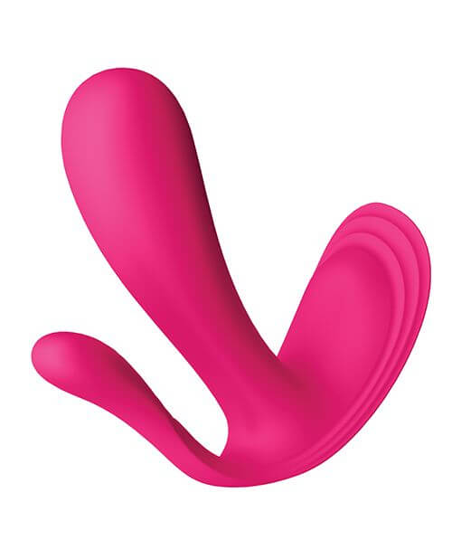 Angled view of the Satisfyer Top Secret+ showcases the flat back of the base and the ridged texturing along the edge of the skin-touching side of the toy. | Kinkly Shop