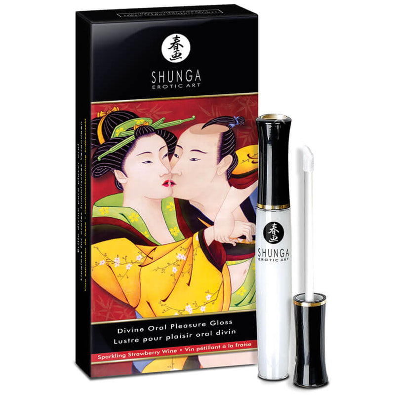 Shunga Divine Oral Pleasure Lip Gloss in Sparkling Strawberry Wine flavor | Kinkly Shop