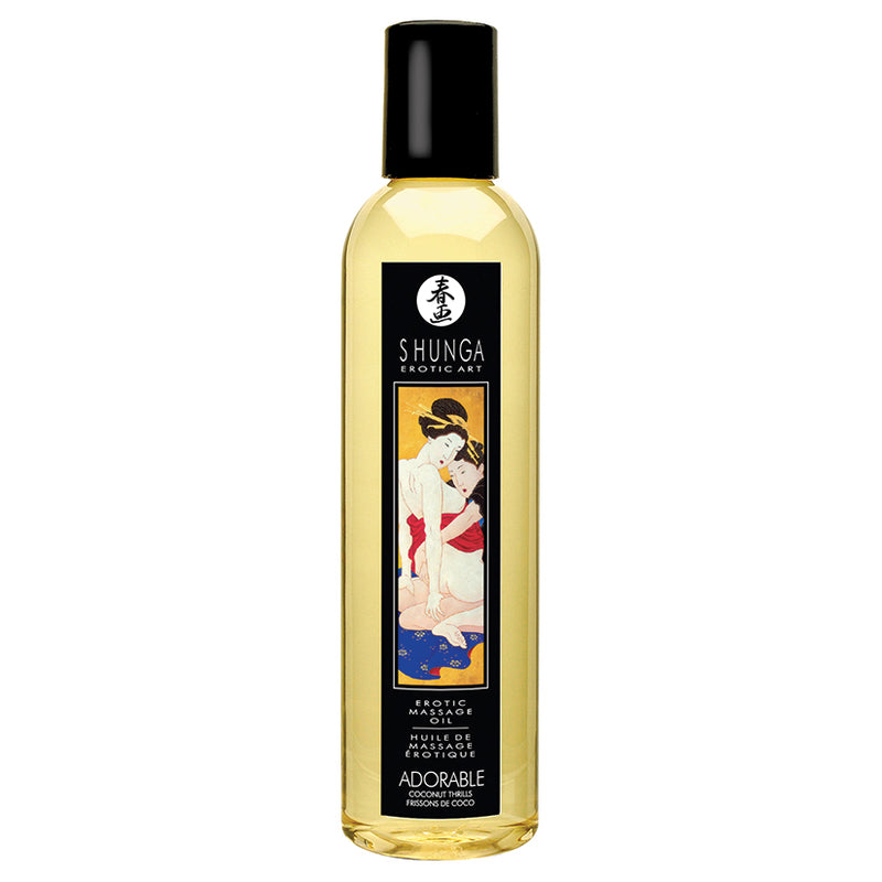 Bottle of the Shunga Erotic Massage Oil in Coconut Thrills | Kinkly Shop