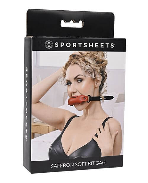 Front side of the packaging for the Sportsheets Saffron Soft Bit Gag | Kinkly Shop